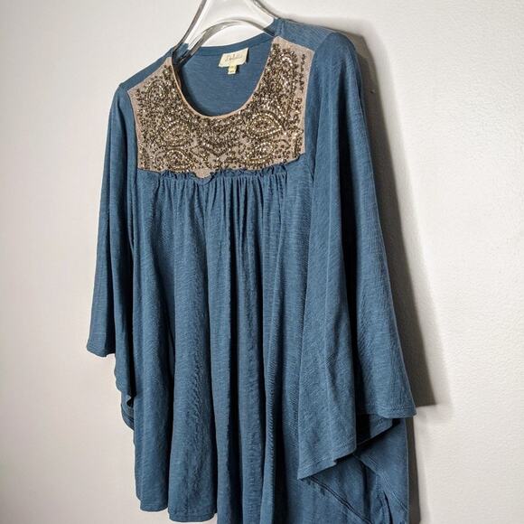 Anthropologie Deletta Blue Beaded Boho Blouse XS - Picture 2 of 10